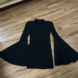 Chic Black Long Sleeve Dress with Flare Sleeves